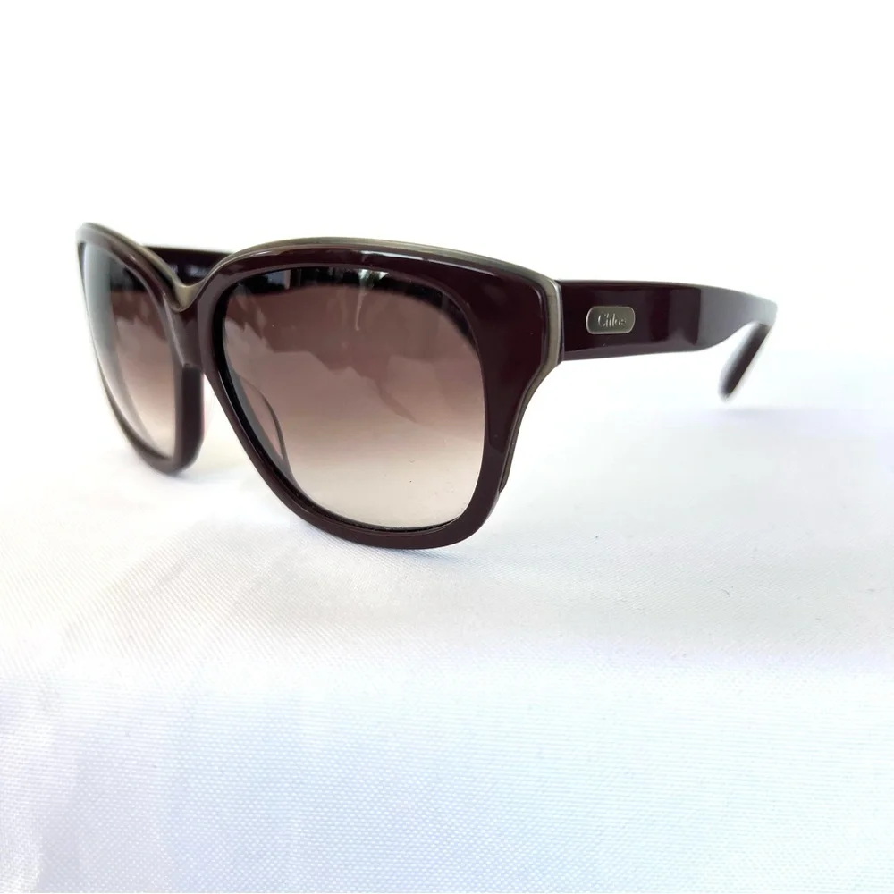 CHLOÈ CL 2138 C03 135 Brown Gradient Lens Brown Silver Frame Cat Eye Sunglasses